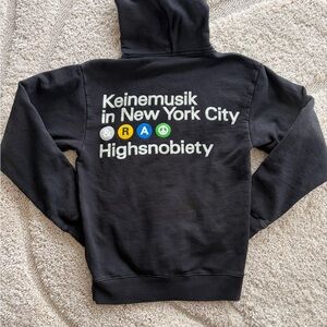 Black Highsnobiety Hoodie with nyc symbols: collectors item